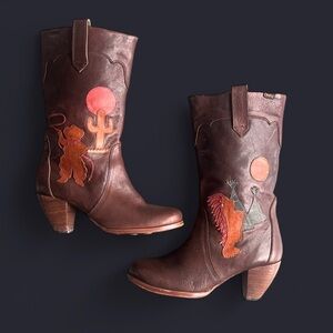 VINTAGE Camper Twins western-style leather boots with patchwork EU 38 (7.5)